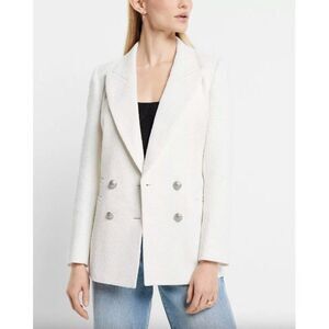 NWT Express white silver metallic sparkle tweed double breasted blazer jacket